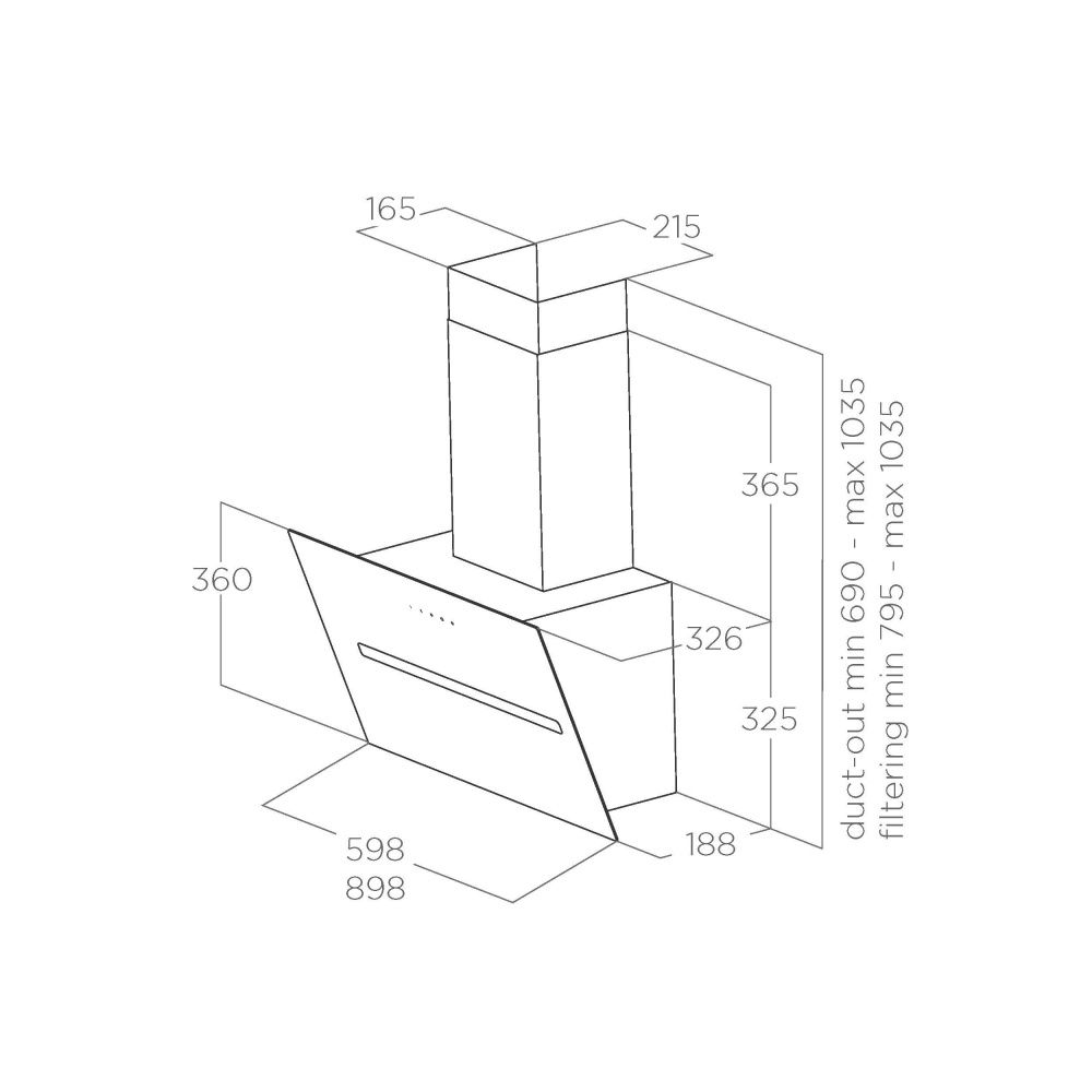 Eico skråstilt ventilator sort glass 60 cm SHY-S BL/A/60 5852