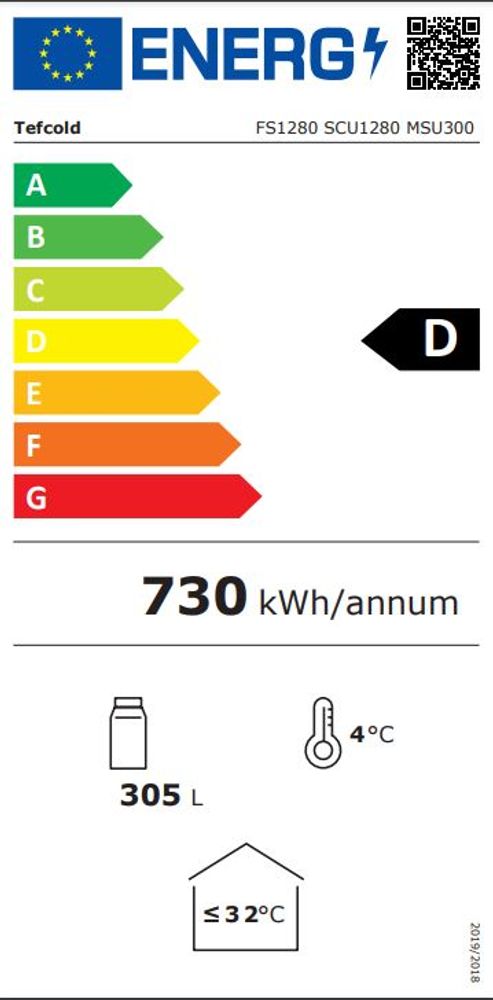Tefcold display kjøleskap hvit 163 cm FS1280 