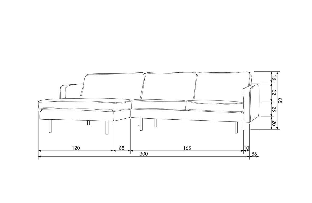 BePureHome Rodeo Chaise Lounge Left Velvet brass
