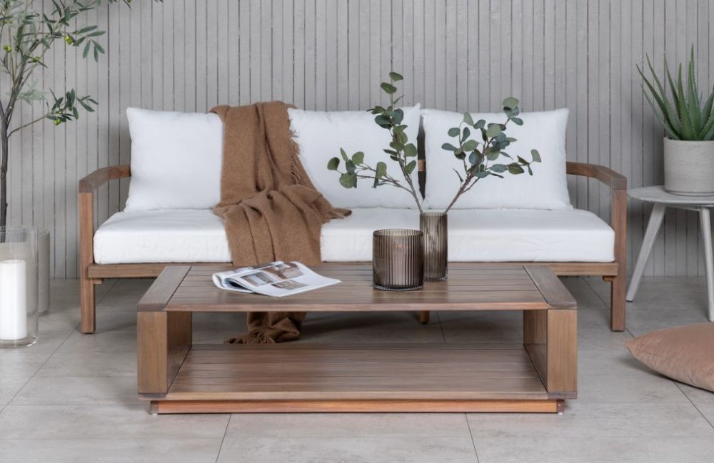 Amdal Sofa, Hvit/stål/børstet akasie, Hagemøbler