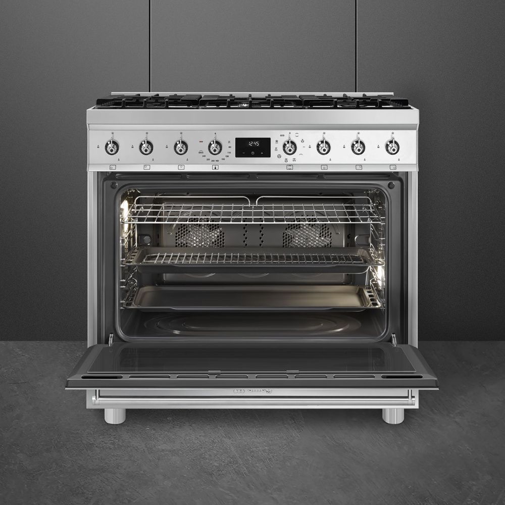Smeg gass komfyr 90 x 60 cm rustfritt stål C9GMX2 