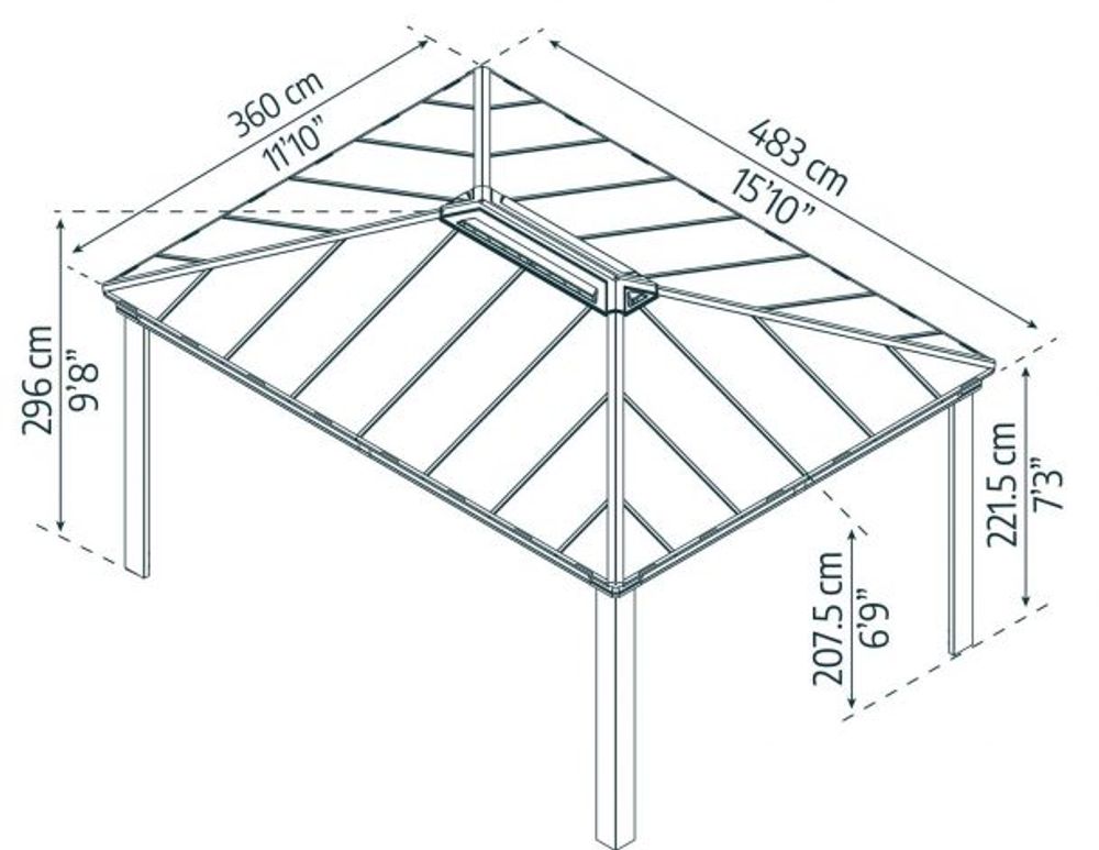 Canopia by Palram - Gazebo Dallas - 360 x 483 cm - Grå - inkl gardiner og netting